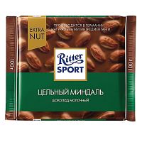 Риттер Спорт (Ritter Sport) Шоколад Экстра молочный с цельным миндалем