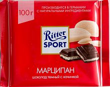 Шоколад тёмный Ritter Sport с начинкой марципан 100 г